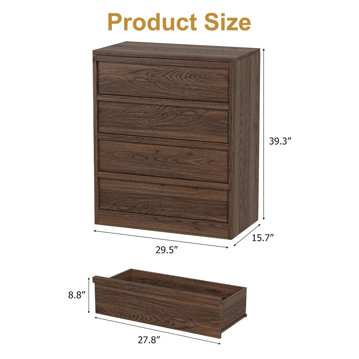 4-Drawer Tall Dresser — Walnut Bedroom Storage Chest