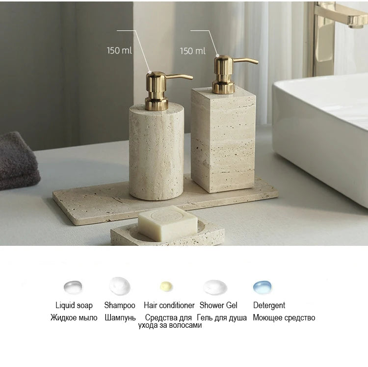 Travertine Bathroom Accessory Set — Soap, Tray & Tissue Box