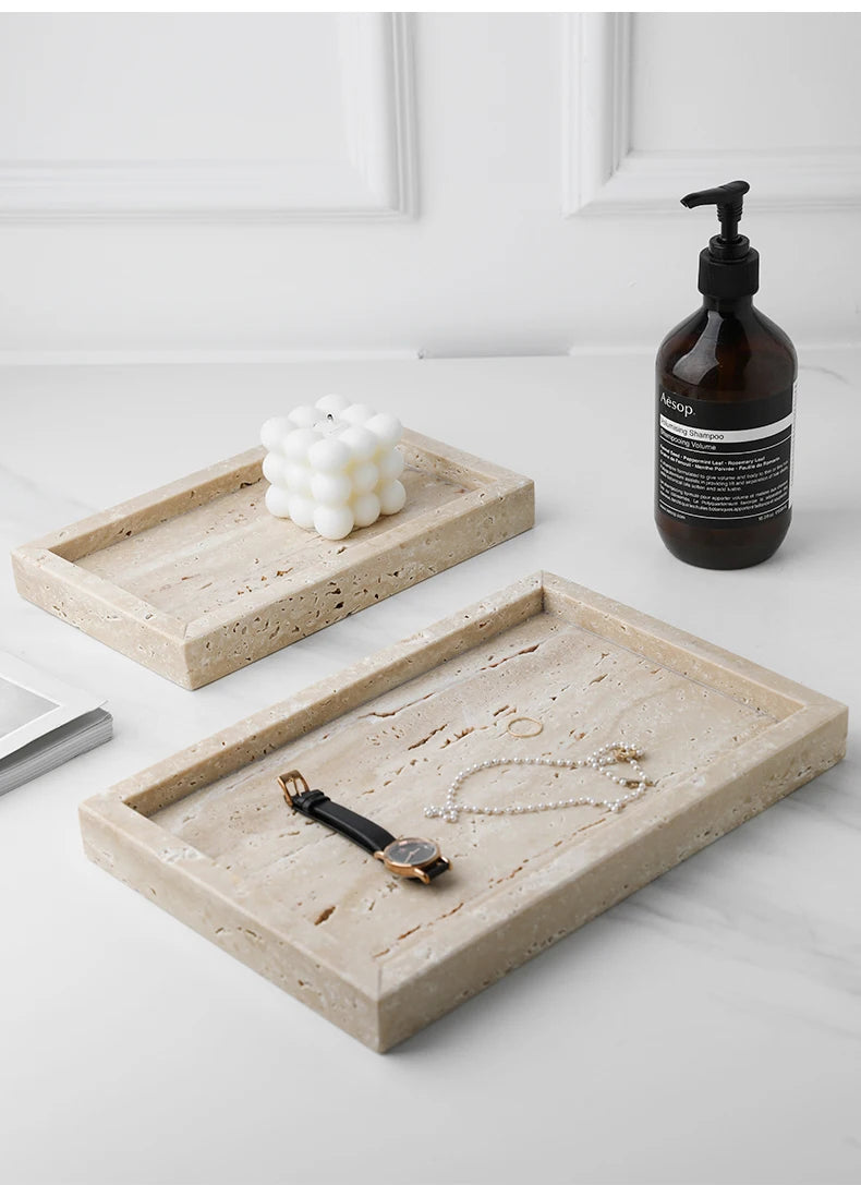 Travertine Vanity Tray — Multi-Size Marble Serving Tray