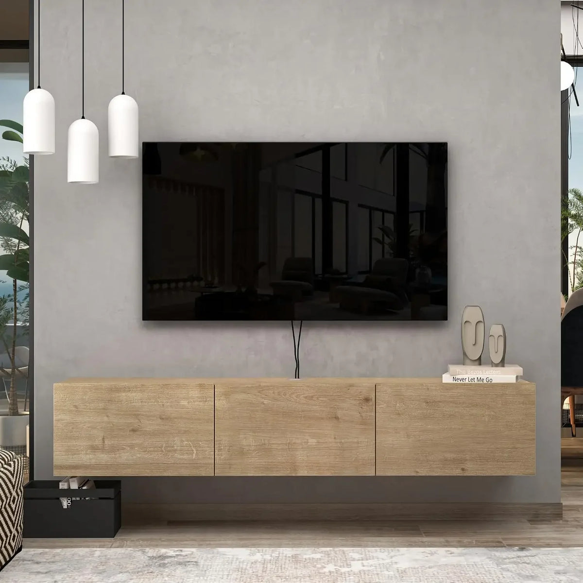 63" Floating TV Stand — Wall Mounted for 65"-80" TVs, Oak