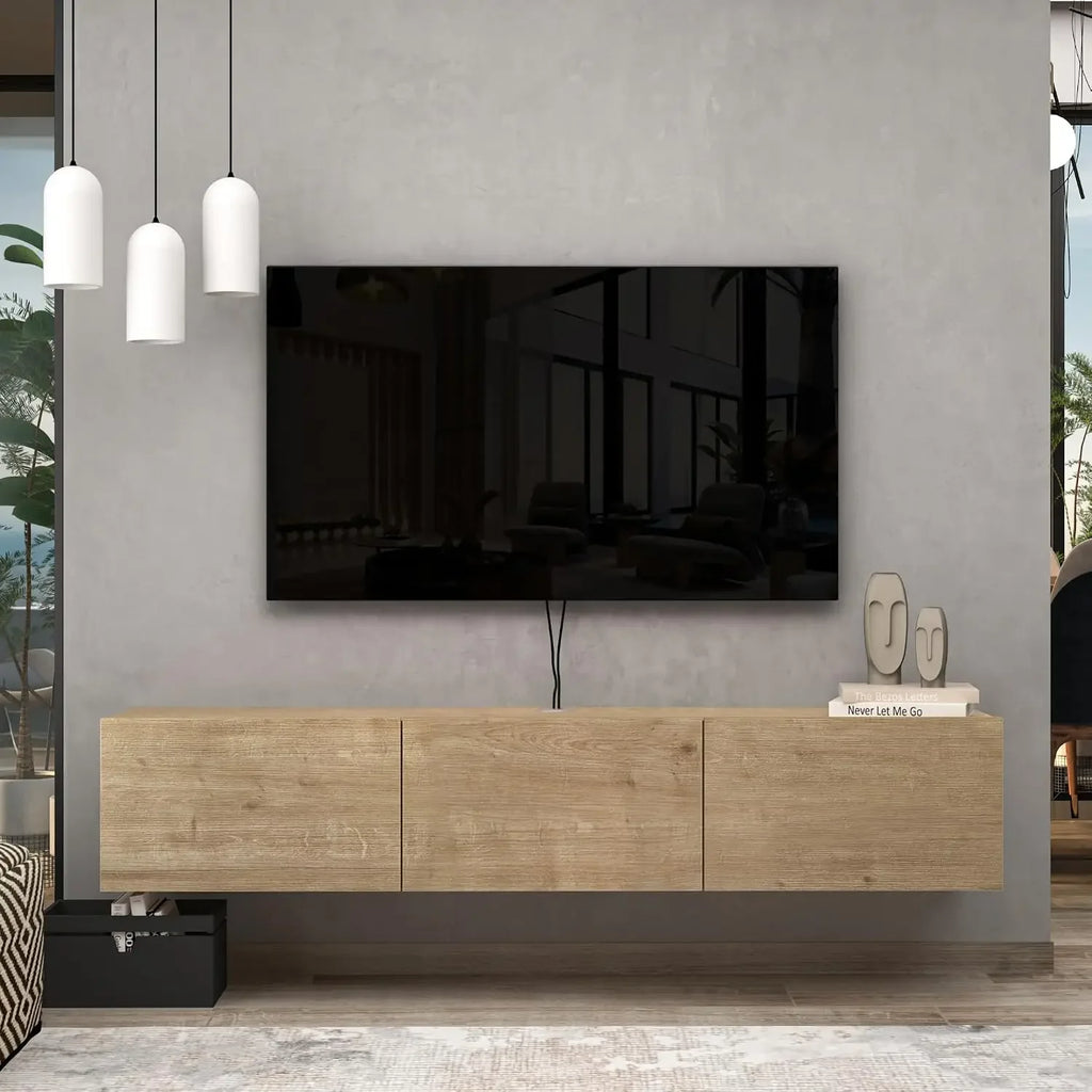 63" Floating TV Stand — Wall Mounted for 65"-80" TVs, Oak