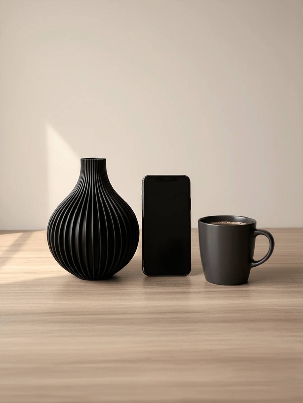 Ribbed Slender-Neck Vase — Matte Minimal