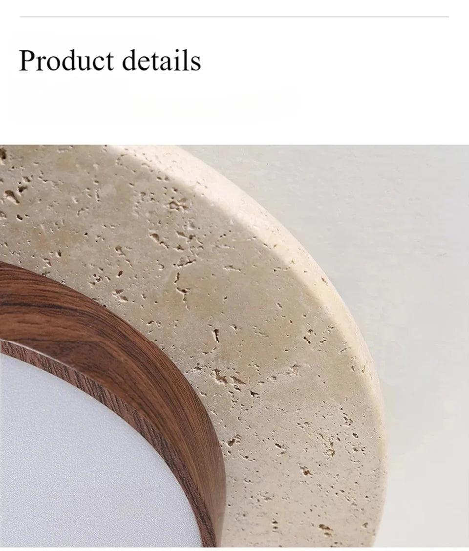 Retro Bedroom Ceiling Light Circular Stone LED Ceiling Lamp Walnut/wooden Balcony Hallway Living Room Indoor Light — image 13
