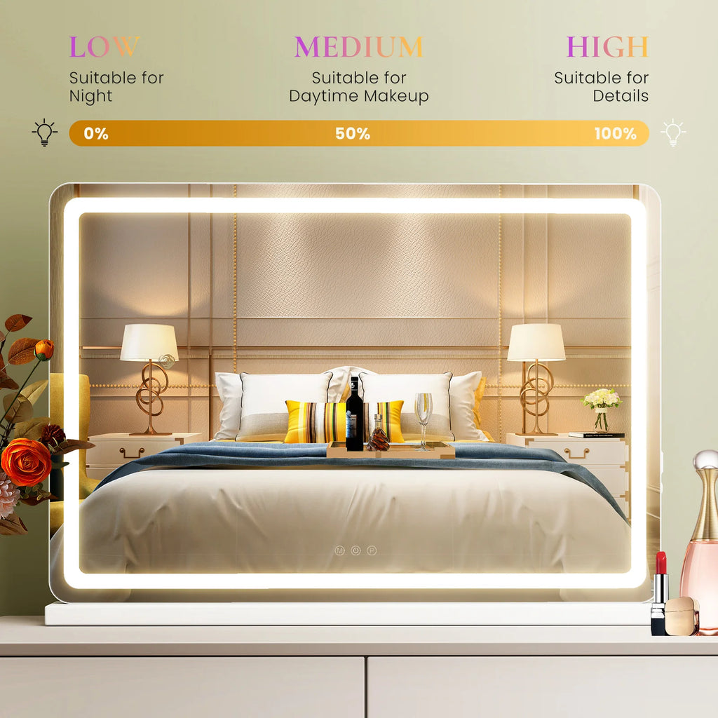 LED vanity mirror with aluminum frame — front angle