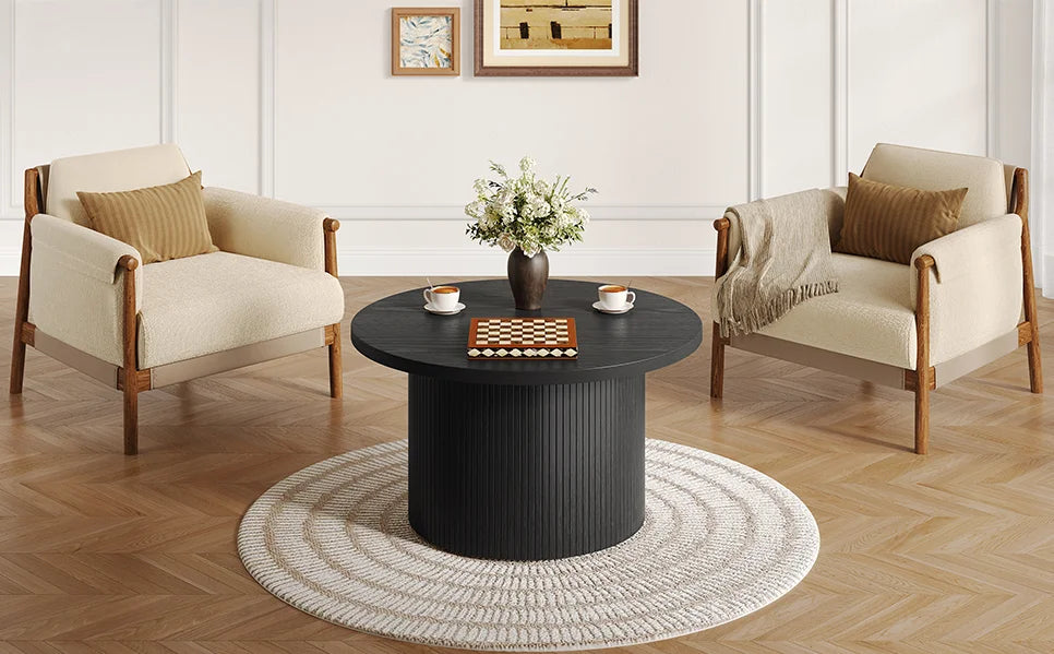 Modern fluted round coffee table in black — product detail view
