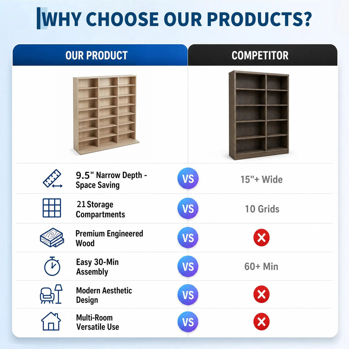 Seven-tier media storage tower with adjustable compartments