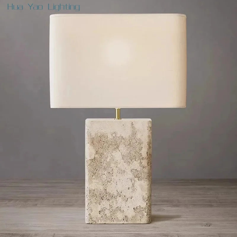 Natural cave stone table lamp with fabric shade