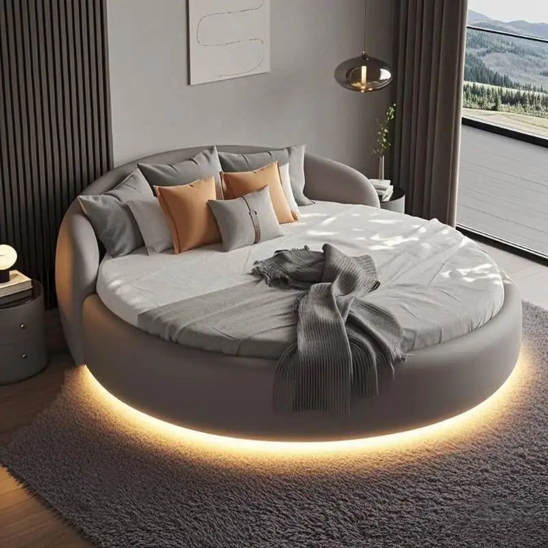 Floating Platform Bed - Modern Circular Headboard