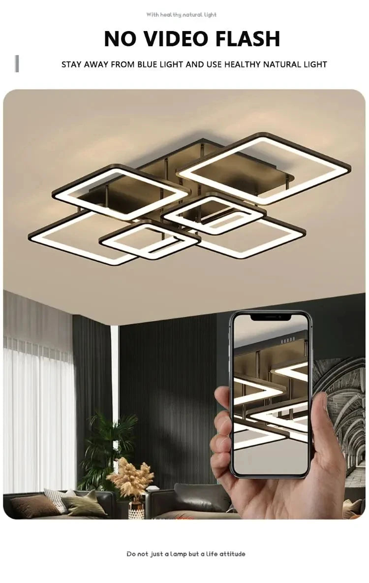 Black grid LED ceiling light — alternate angle