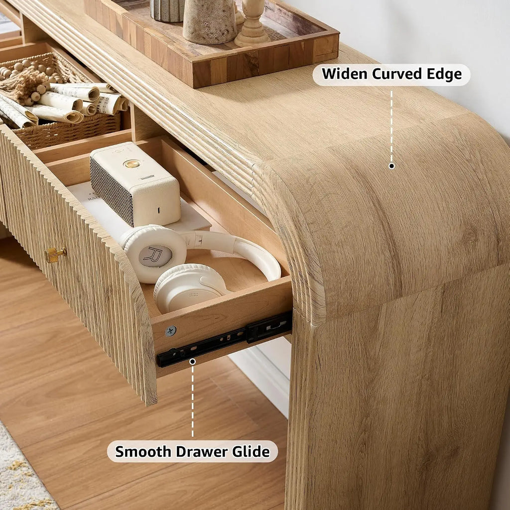 Curved Fluted Console Table — 3 Drawers