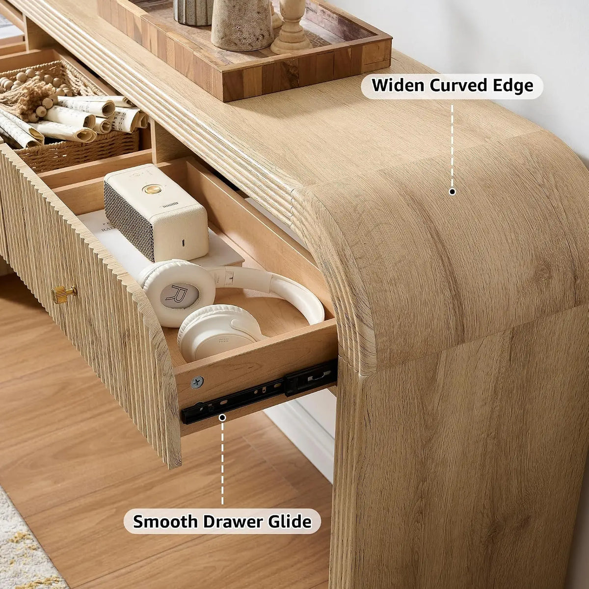 Curved Fluted Console Table — 3 Drawers