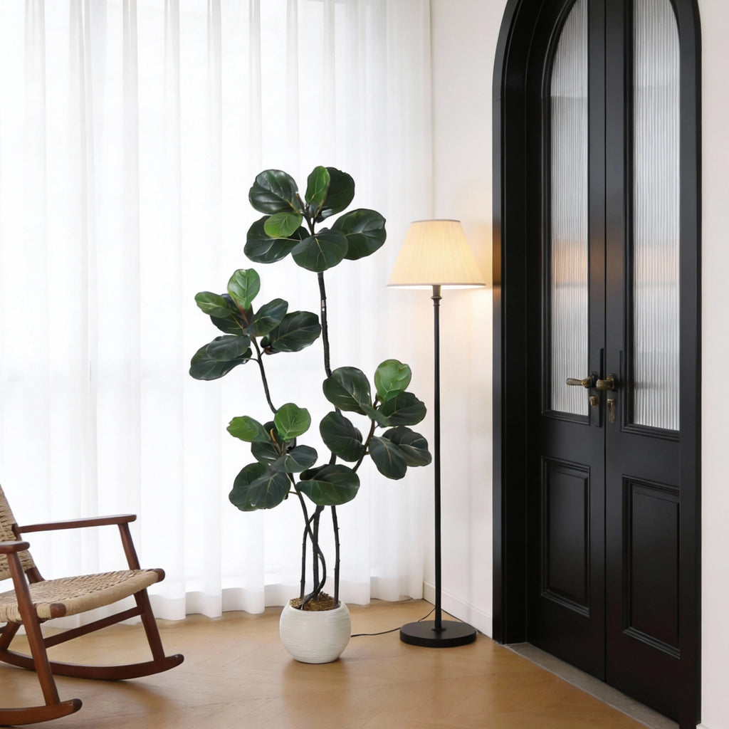 GarveeLife Artificial Ficus Lyrata — White Pot, S-Shape Trunk