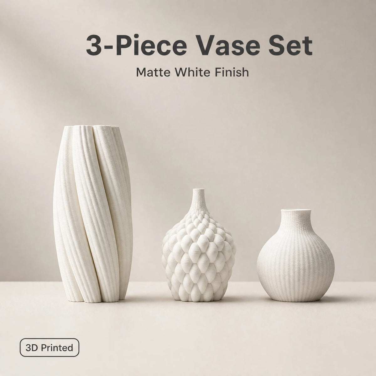 Textured Matte PLA 3-Piece Vase Set — Nordic Desktop