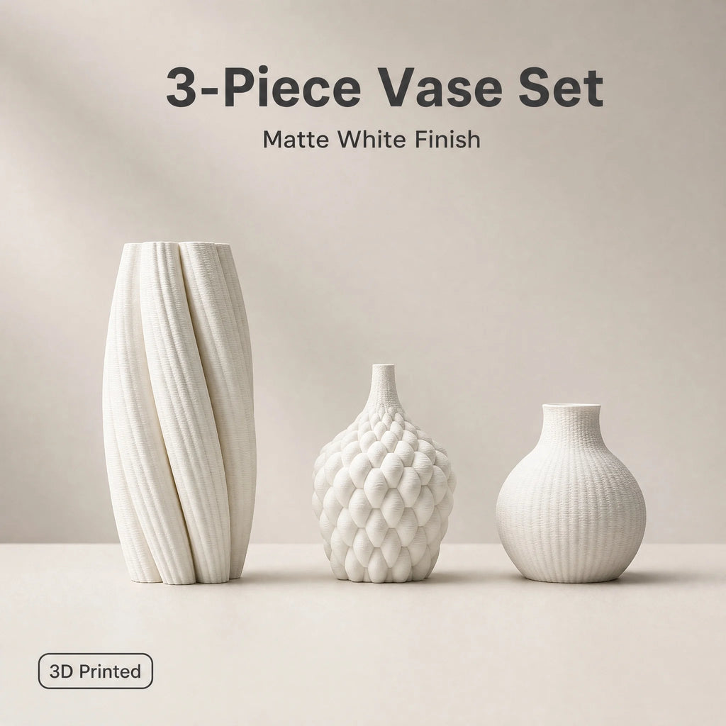Textured Matte PLA 3-Piece Vase Set — Nordic Desktop