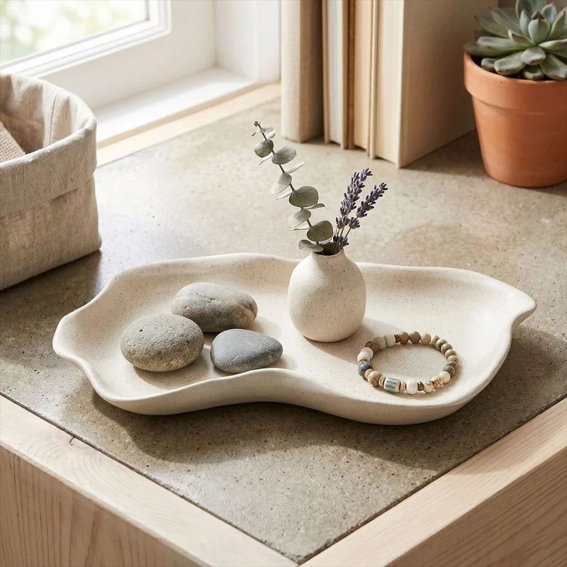 Wabi-Sabi Ceramic Storage Tray — Desktop Catchall