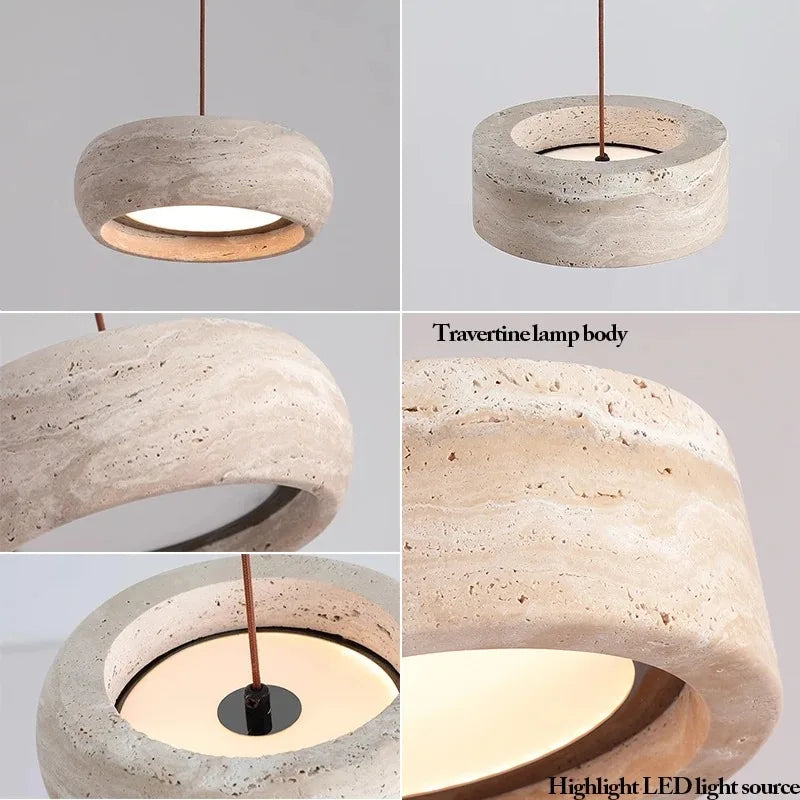 Yellow Travertine Hanging Chandelier — Wabi-Sabi Natural Stone