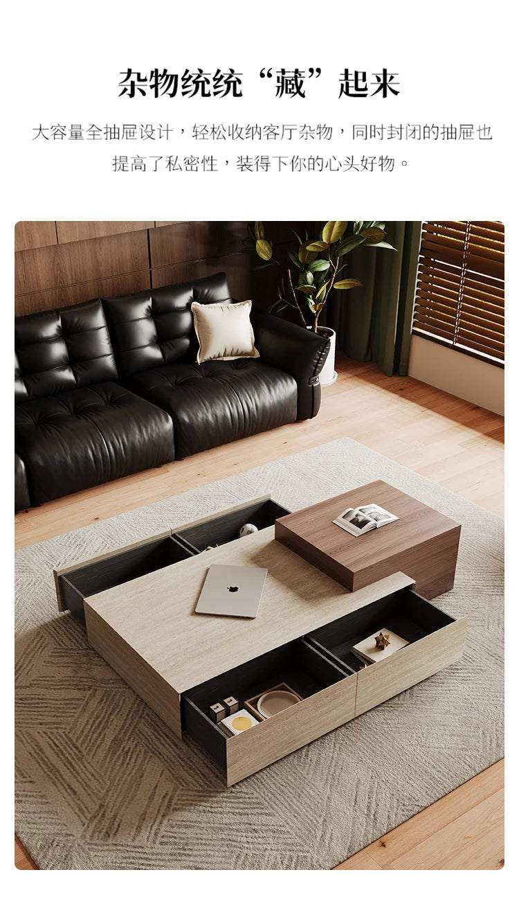 Sculptural Wabi-Sabi Coffee Table - Travertine & Walnut
