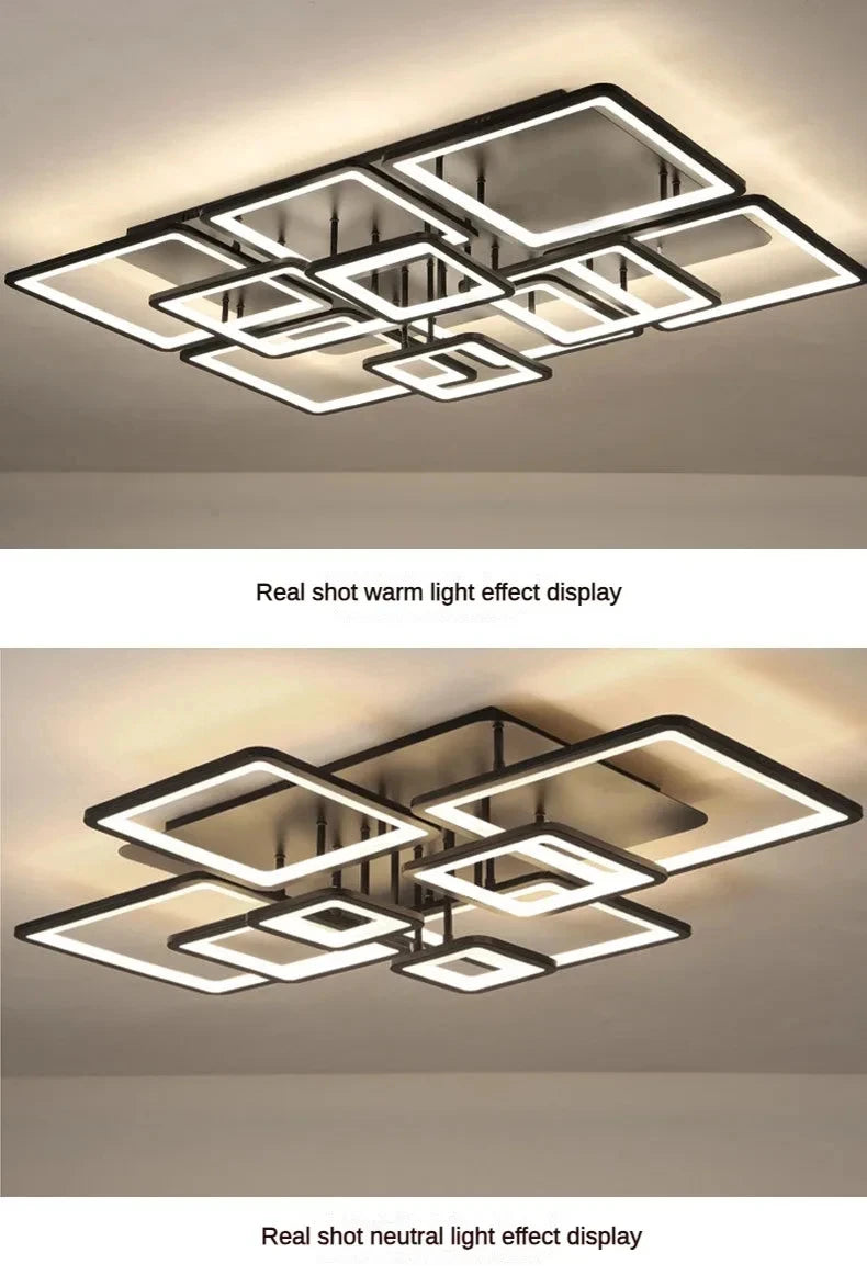 Black grid LED ceiling light — design detail