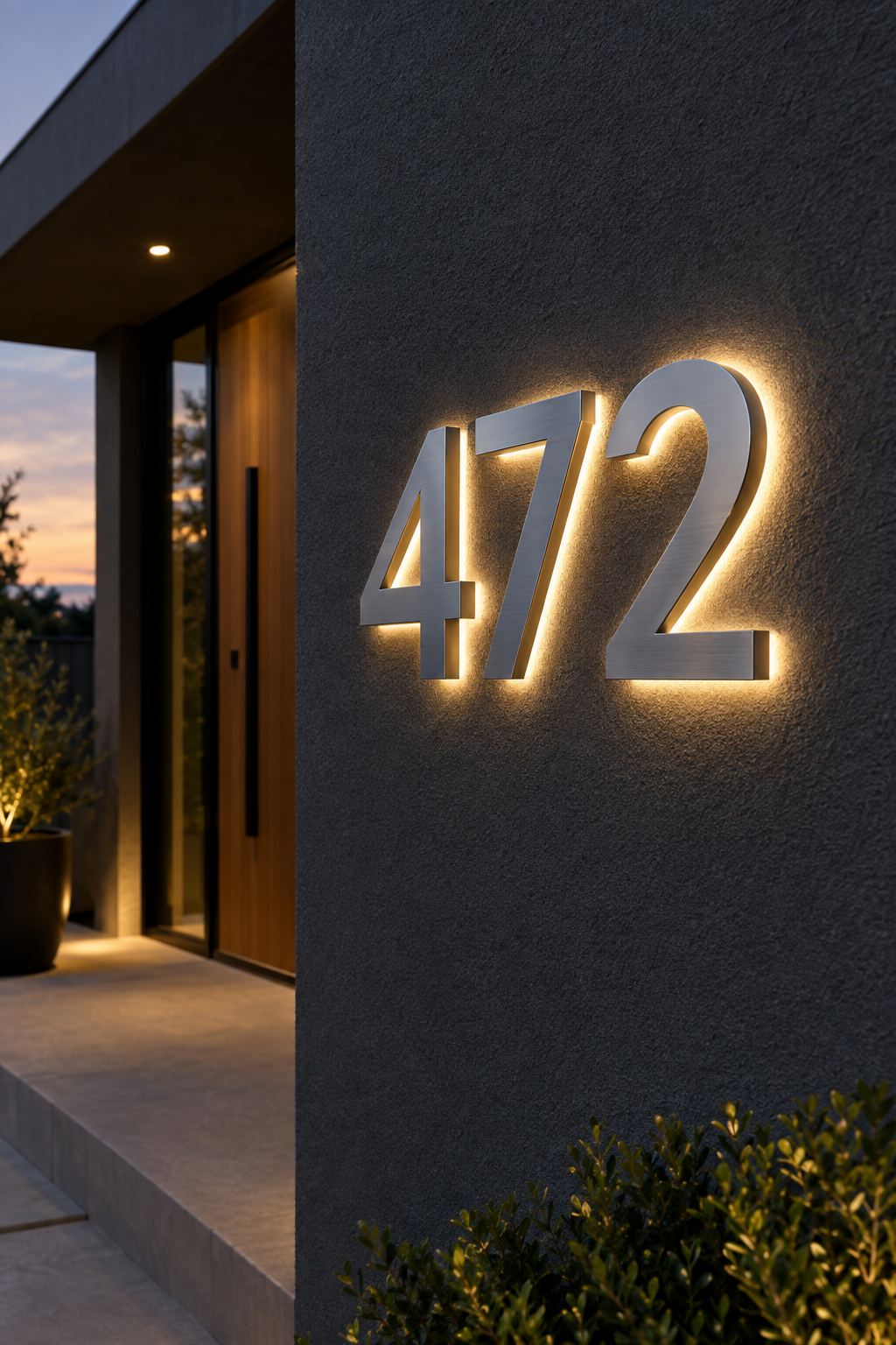 Brushed Steel LED House Numbers — Backlit Address Plaque